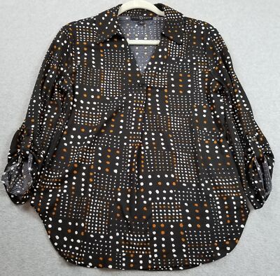 Fred David Top Women s Small S Dots ¾ Rolled Tab Sleeves Jersey Stretch Casual
