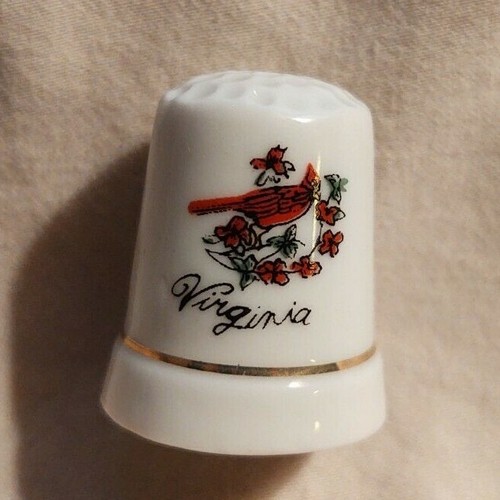 Vintage Ceramic Handpainted Virginia White/Gold Collectible Sewing Thimble