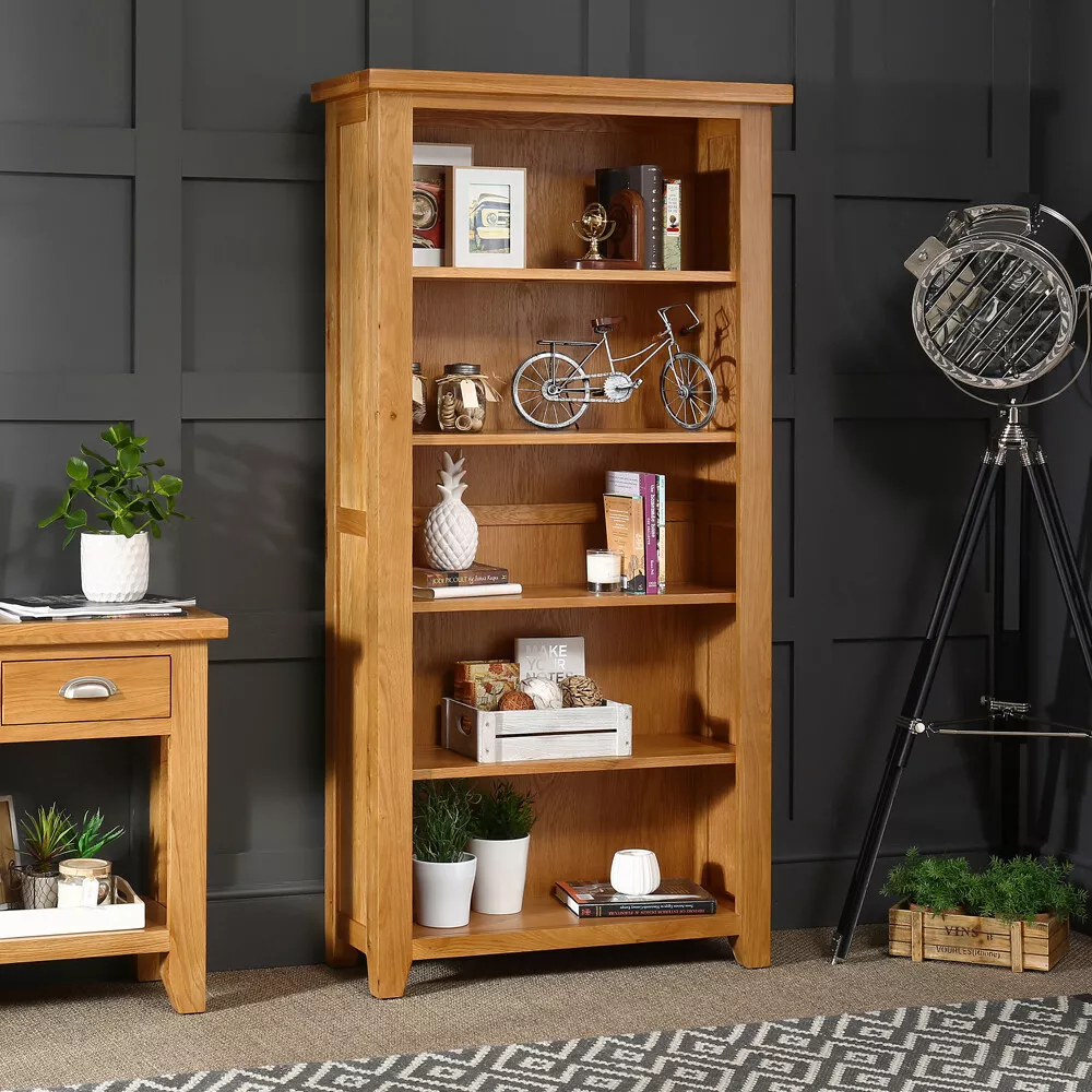 Cheshire Oak Large Tall Bookcase 4 Adjustable Shelves Living Room Furniture AD34