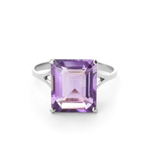 18K. SOLID GOLD RING WITH NATURAL OCTAGON AMETHYST (White Gold) - Picture 1 of 6