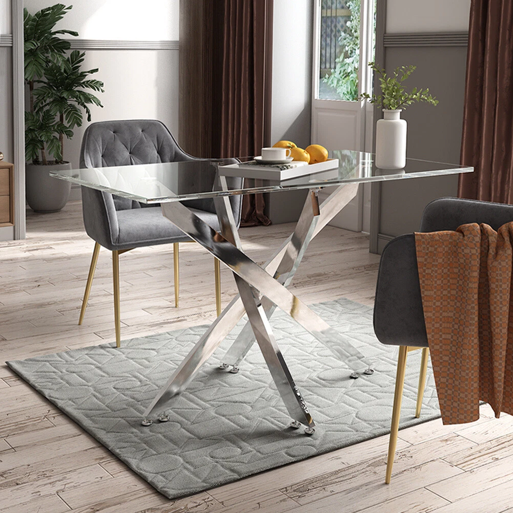 Chrome and glass dining table deals