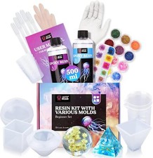 Resin Starter Kit 500ml Epoxy Moulds 12 Colors Glitter Dried Flowers Tools Set