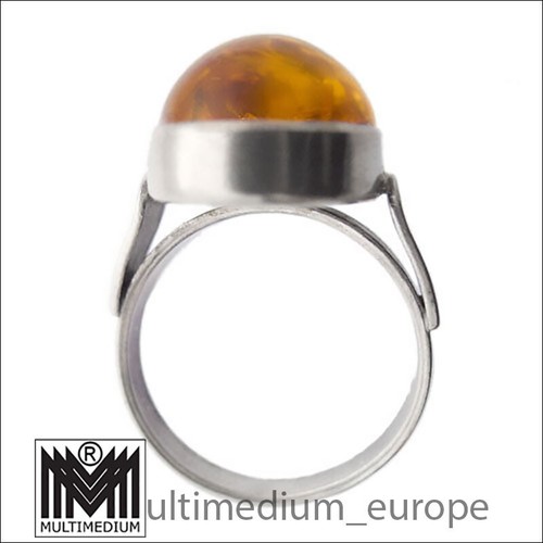 Fischland Bernstein Silber Ring 60er Jahre Fisch silver amber 60s 835 - Bild 3 von 4