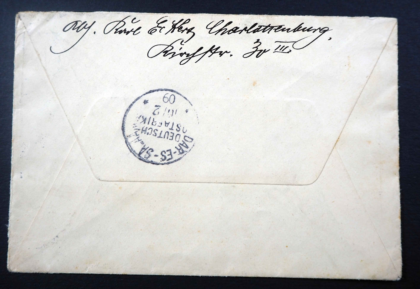 Dt. Ostafrika Stpl.; "DARESSALAAM DOA 16/2/09", K1rs.Brf+10Pfg, MiNr