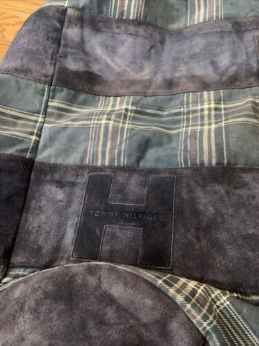 VTG TOMMY HILFIGER Plaid Suede Brown Green Barrel Duffle drawstring Men Womens - Picture 2 of 12