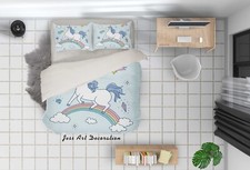 3D Unicorn Rainbow Cloud Kids Quilt Cover Set Duvet Cover Bedding Pillowcases