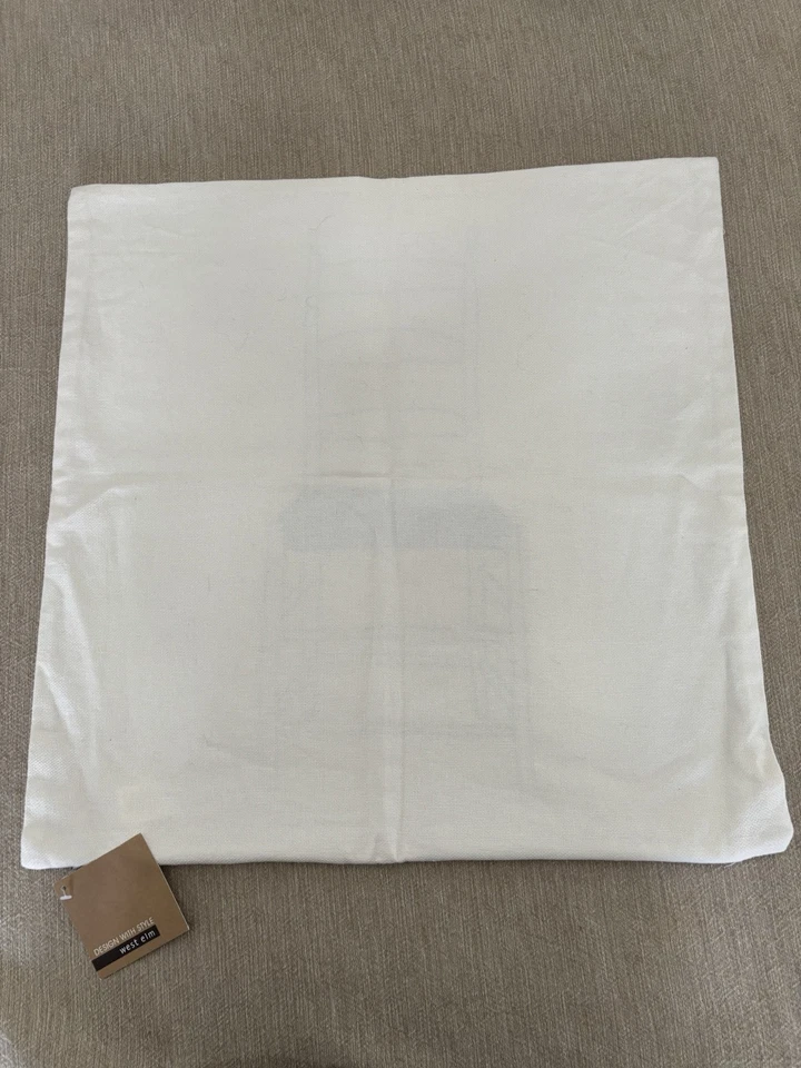 Pair Of New West Elm Pillow Shams 20x20 Embroidered Blue Chair On Ivory Pillow - Image 2 of 4