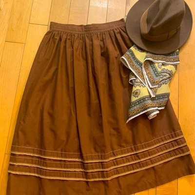 Brown College Town Skirt with Jute Braid Trim