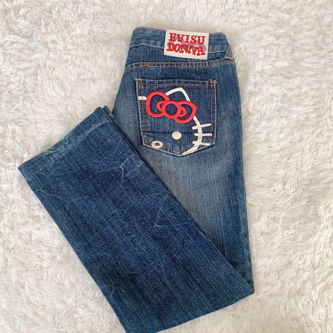 EVISU HELLO KITTY ズボン EVISU x Hello Kitty Denim Jeans Rare Collab Sanrio Limited