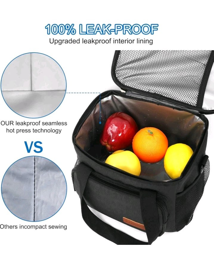 Femuar Adult Reusable Lunch Cooler Bag w/adjustable Straps, Black