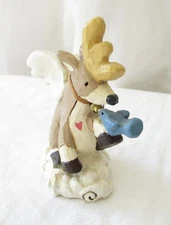 VTG Christmas Kurt Adler Angel Heights Reindeer Angel w Blue Bird Figurine 4"