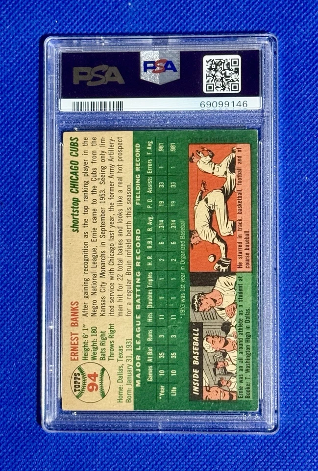 Tarjeta de novato Ernie Banks 1954 Topps RC #94 RC PSA 4 (MC) EN MUY BUENA CONDICIÓN-EX Chicago Cubs Foto 2 de 2