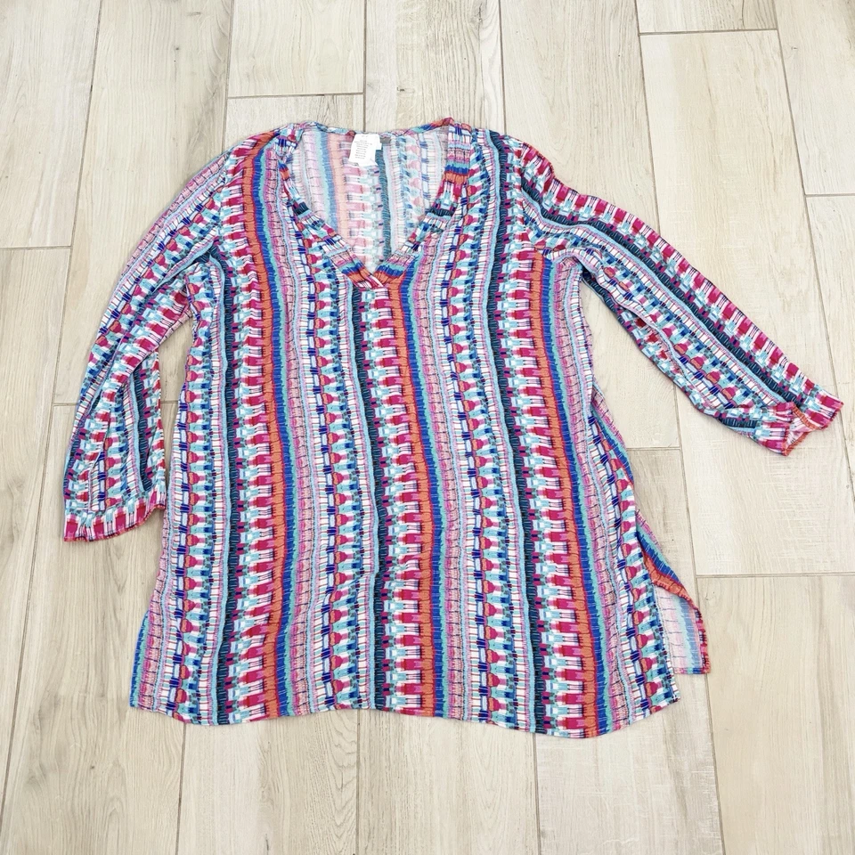 LA BLANCA 女式大码多色条纹全球 JIVE 游泳罩 V 领尺寸 1X — 第 2/4 张图片