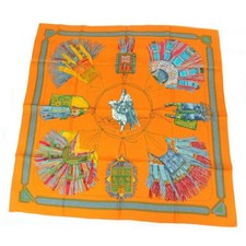 Hermes Carre 90 Silk Square Scarf CUIRS DU DESERT Orange Box 88cm 33''