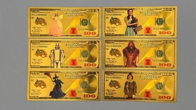 24k Gold Foil The Wizard of Oz 6pc Banknote Set Collectible Novelty Art