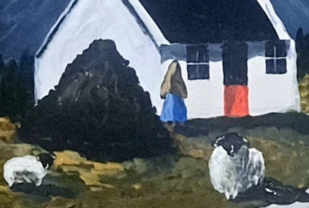 Pintura Acrílica Original 14"x 9" Cara Negra Oveja Casa Irlandesa Gerry Dillon Foto 2 de 4