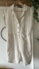 F F Playsuit Shorts Size 12 Natural Brown Striped Linen Blend Pockets Scandi x