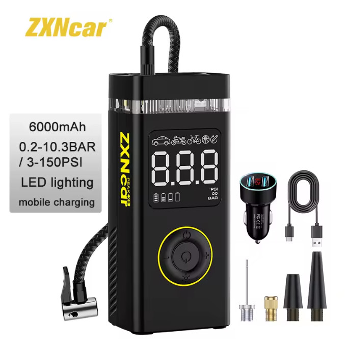 ПОРТАТИВНЫЙ ЦИФРОВОЙ КОМПРЕССОР ДЛЯ НАКАЧКИ ШИН С ПЕРЕЗАРЯЖАЕМЫМ ВОЗДУШНЫМ НАСОСОМ ZXNCAR - ЧЕРНЫЙ 9190₽