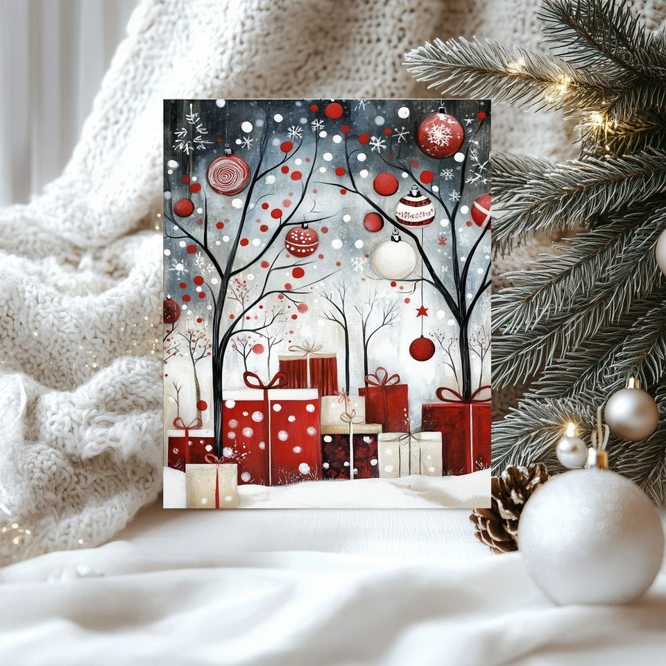 16x20 Red and White Christmas Gifts in Forest Canvas Wall Art Canvas Print - Image 2 of 4