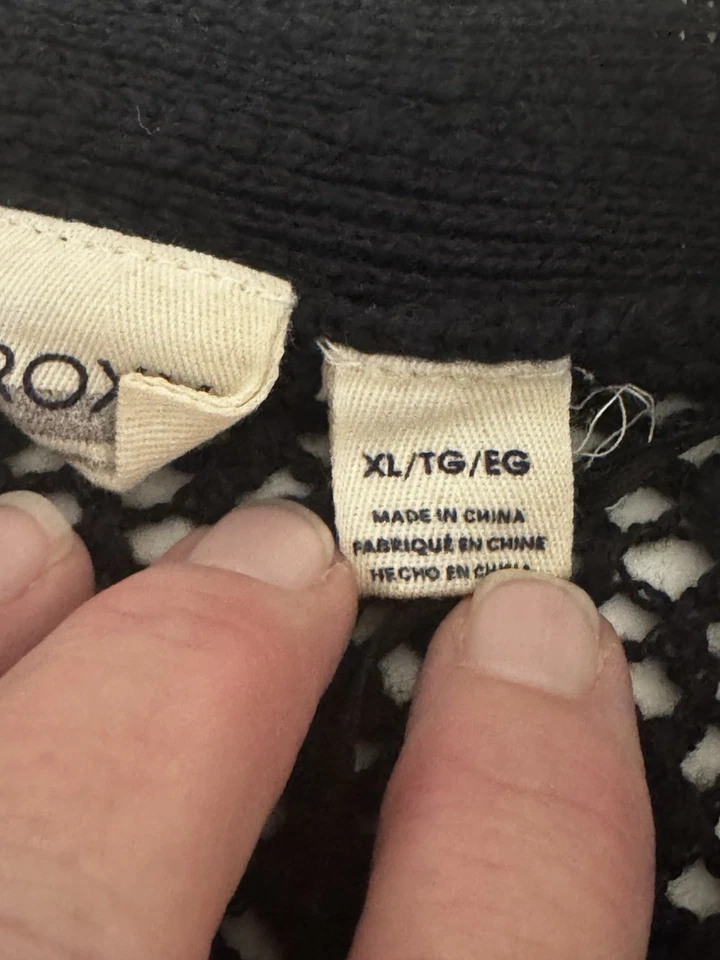 Cárdigan largo Roxy para mujer talla XL negro frente abierto suéter plumero festival boho Foto 4 de 4