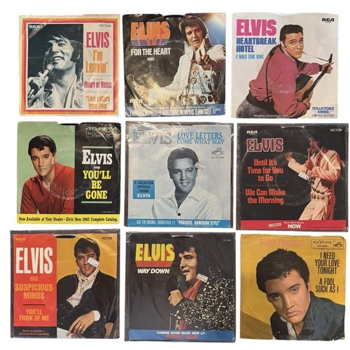 Lot of 9 Vintage Elvis Presley 45s - Heartbreak Hotel, Suspicious Minds...