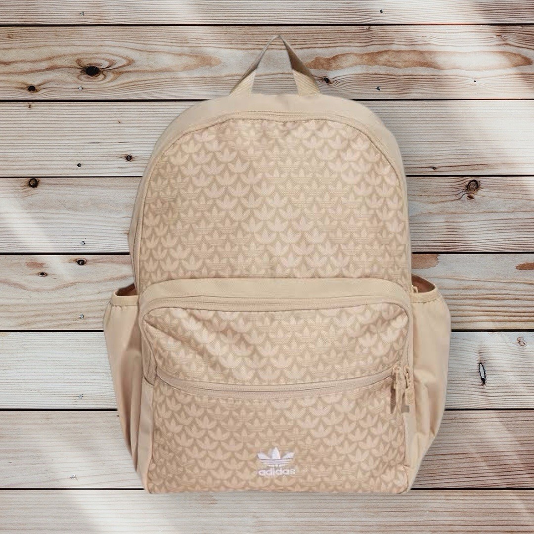 Adidas Monogram Beige Backpack Bag Rucksack ix7463 School Work College Travel