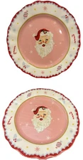 2 Potter’s Studio pink Santa Claus 8.5" Salad Plates Christmas snack holiday