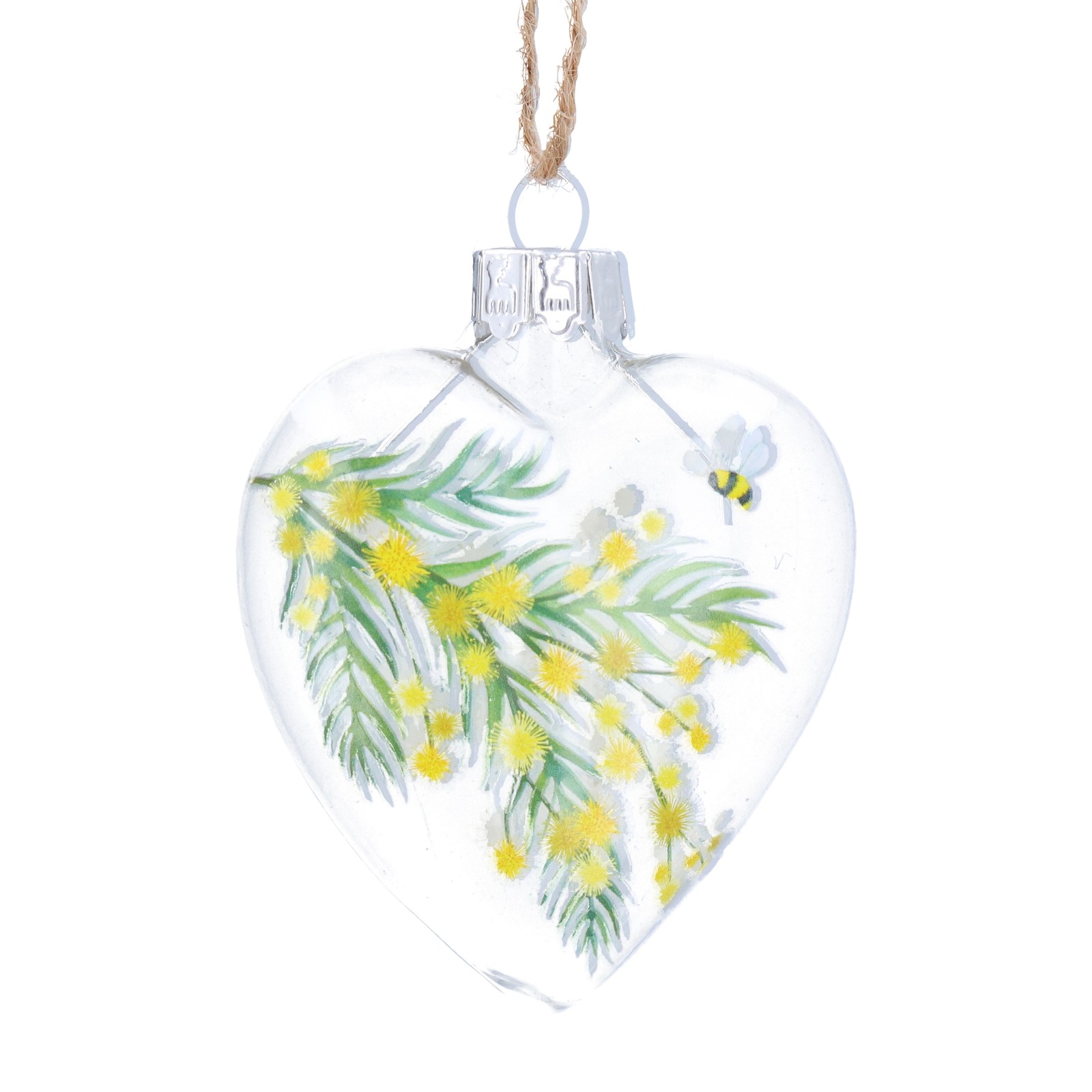 Gisela Graham Glass Heart Hanging Decoration Mimosa Design Esater Spring Gift
