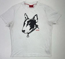 HUGO Boss Bull Terrier Graphic Tee XS White Designer T-Shirt Dog Logo