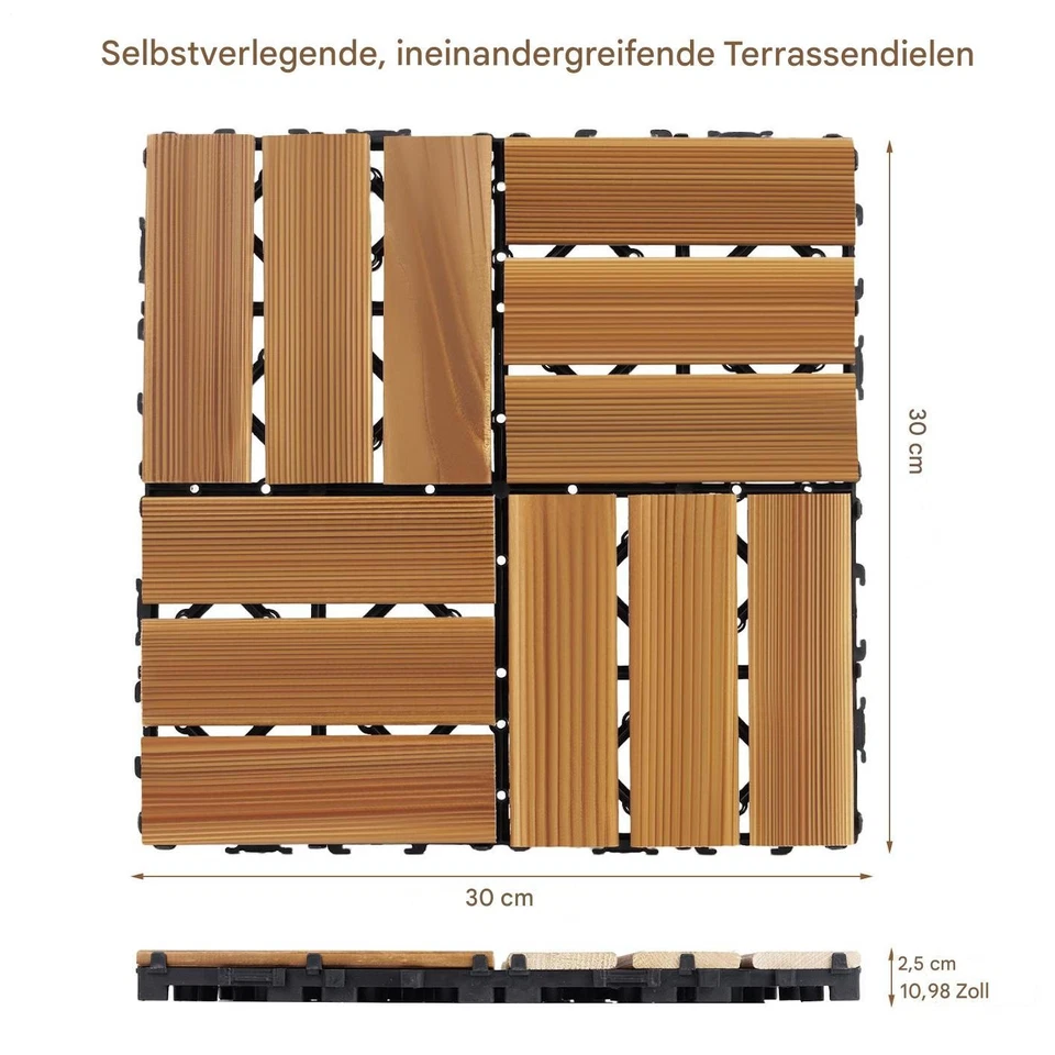 2.4m² Holzfliesen Terrassenfliesen Holz Fliesen Mosaik 30x30cm 27STK Balkonboden - Bild 4 von 4