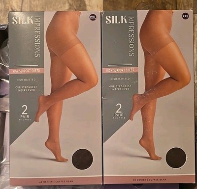 2x- 2 Pk Silk Impressions Sheer Support Pantyhose Size XXL Coffee Bean 40 Denier