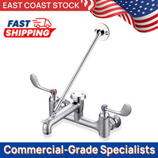 8" Wall Mount Mop Sink Faucet Wrist Blade - Heavy-Duty Commercial Brass