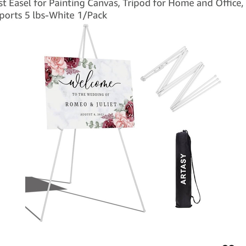 ARTASY 63in White Metal Foldable Portable Freestanding Display Easel w/ Bag