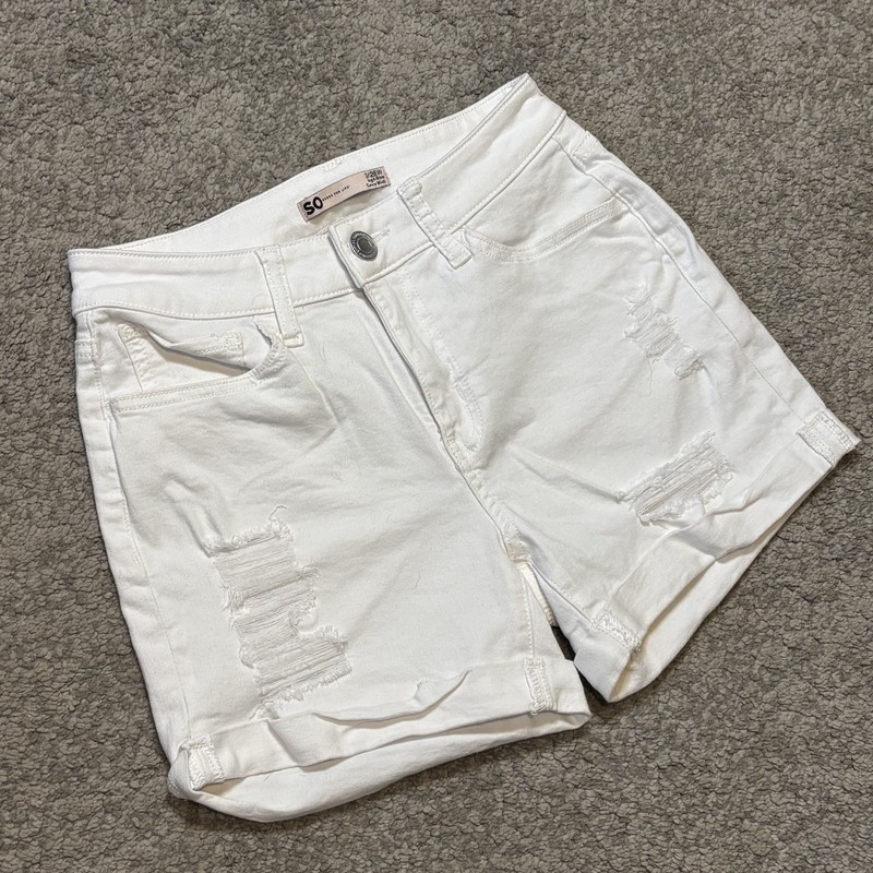 So White Denim Shorts Women 3 White High Rise Curvy Midi Distressed Cuffed