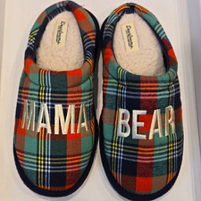 Dearfoams Mama Bear Plaid Slip-On Lined Faux Fur Slippers Women  s 7.5