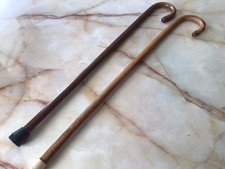 2 Vintage Wooden Walking Cane Round Handle w/Rubber Tips