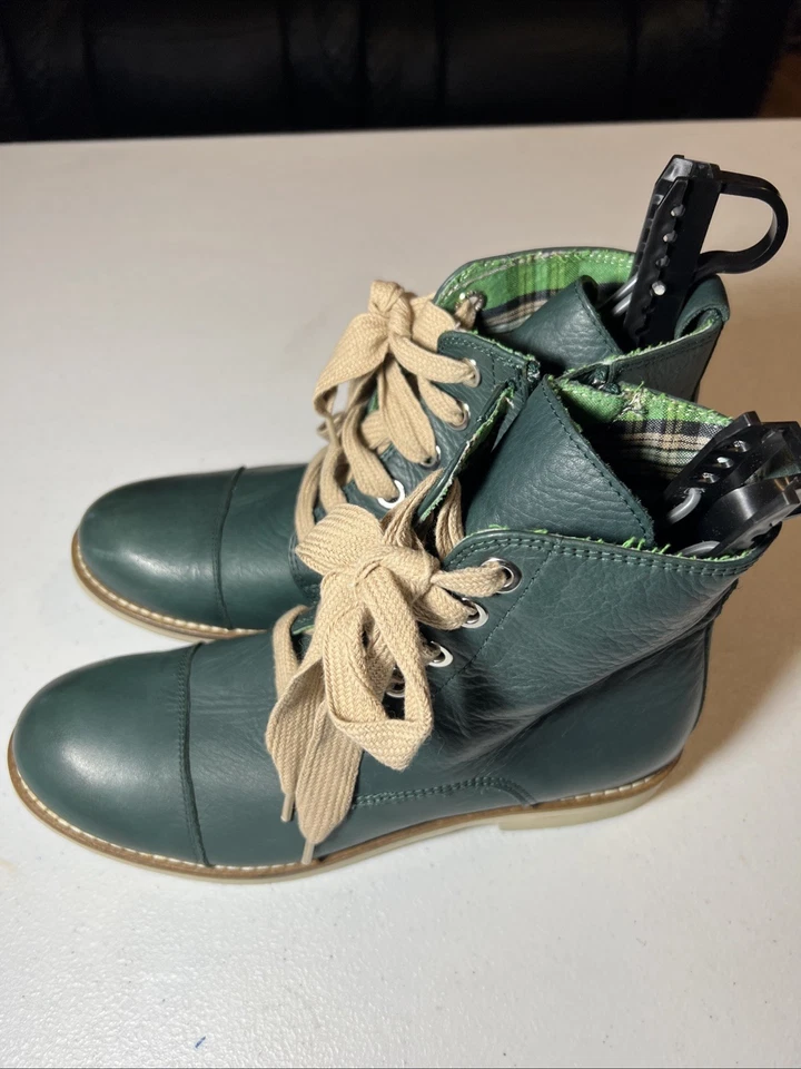 Botines Elena para mujer talla 38-7,5 cuero verde bosque con cordones hechos en Italia Foto 4 de 4