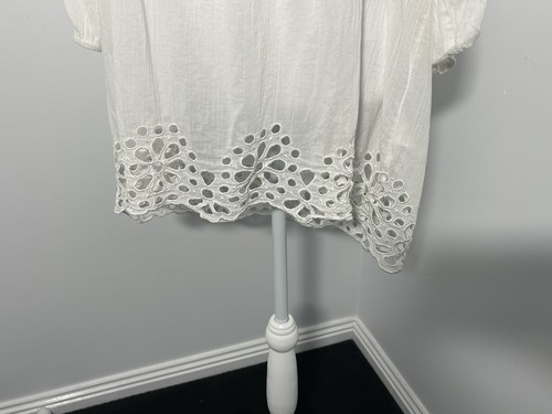 Seafolly White 3/4 Sleeve Beach Pool Cover Up Top With Lace Size M - Picture 2 of 7