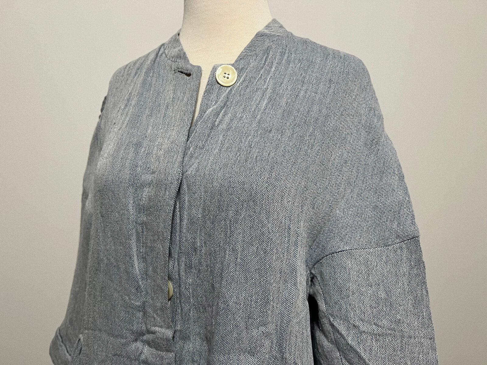 Zara Basic Outerwear Linen-Blend Jacket Coat Blue… - image 5