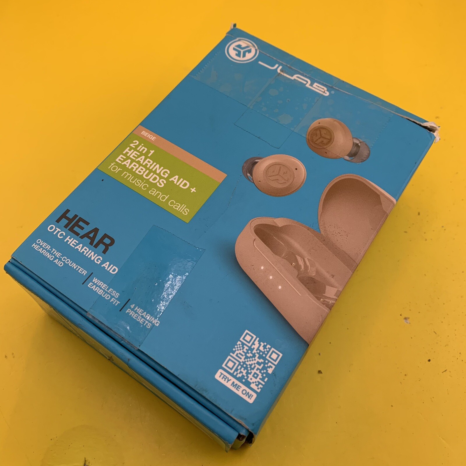 JLab Hear OTC Hearing Aid & Earbuds, Traditional Earbud Fit, Four Preset - Beige