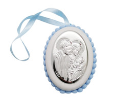 Elite Blue Cradle Medallion Holy Family In Silver Lullaby