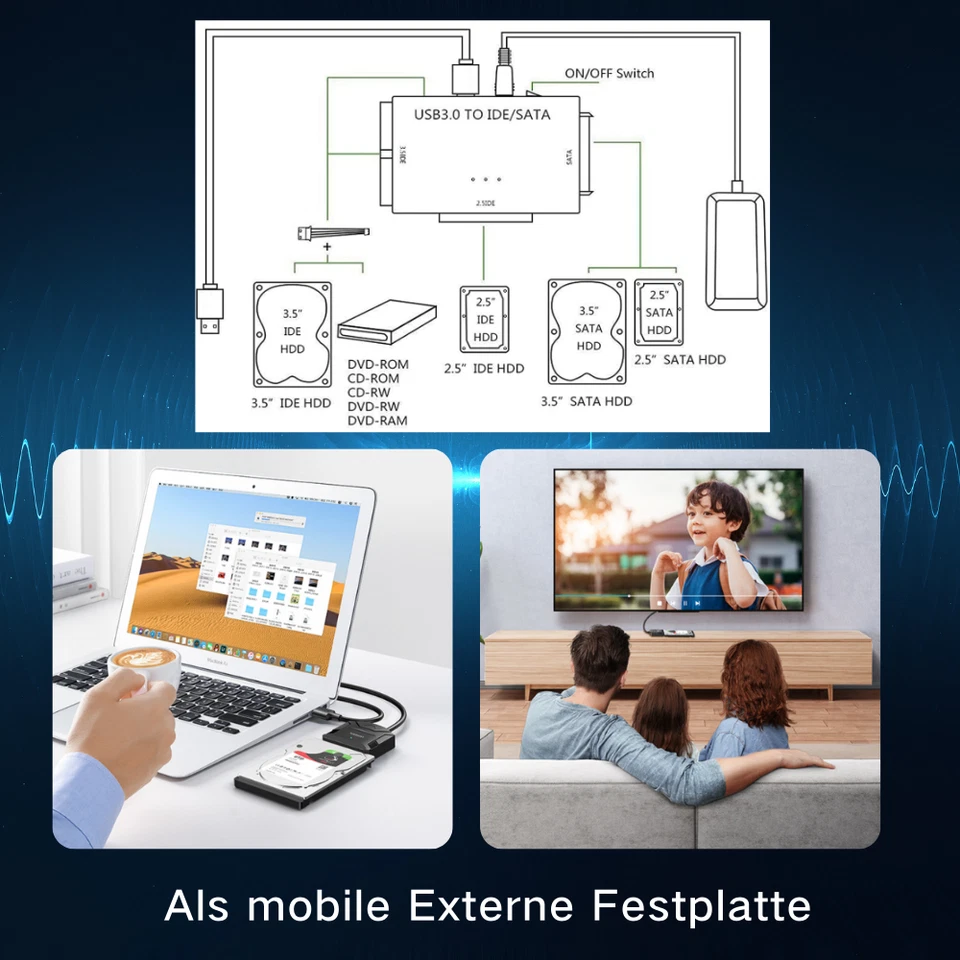 L40C USB 3.0 zu IDE SATA Konverter 2.5" 3.5" Festplatte extern Sata USB Adapter - Bild 4 von 4