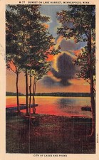 Minneapolis MN Minnesota Lake Harriet Sunset Twilight Romance Vtg Postcard Z4