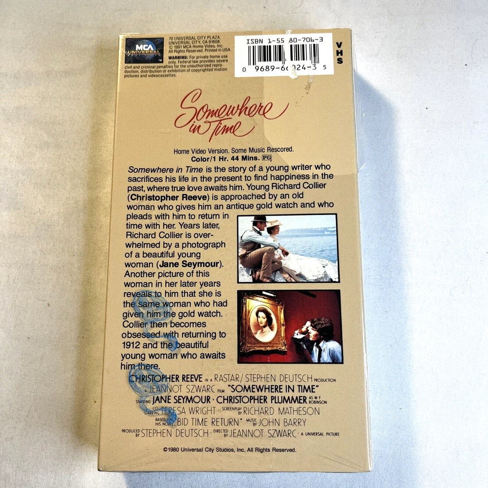Somewhere In Time VHS Christopher Reeve Jane Seymour Romance Sealed Promo 1991 - Image 4 of 4