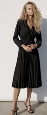 BNWT zara pleated poplin dress black MIDI size Medium RRP £49.99 New!!!