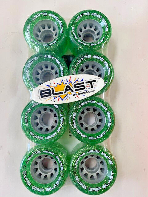 NOS Sure Grip Blast indoor speed roller skating wheels Green with glitter 62mm
