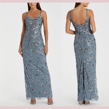 NWT Mac Duggal [ 2 ] 5477 Floral Embellished Scoop Neck Gown in Slate Grey #J942