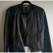 Real Leather Collarless Moto Dkny Jacket Size L