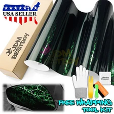 24K Chopped Forged Carbon Fiber Gloss Venom Green Vinyl Wrap Sticker Decal Sheet