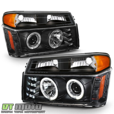 Black 2004-2012 Chevy Colorado Canyon LED Halo Projector Headlights+Bumper Lamps